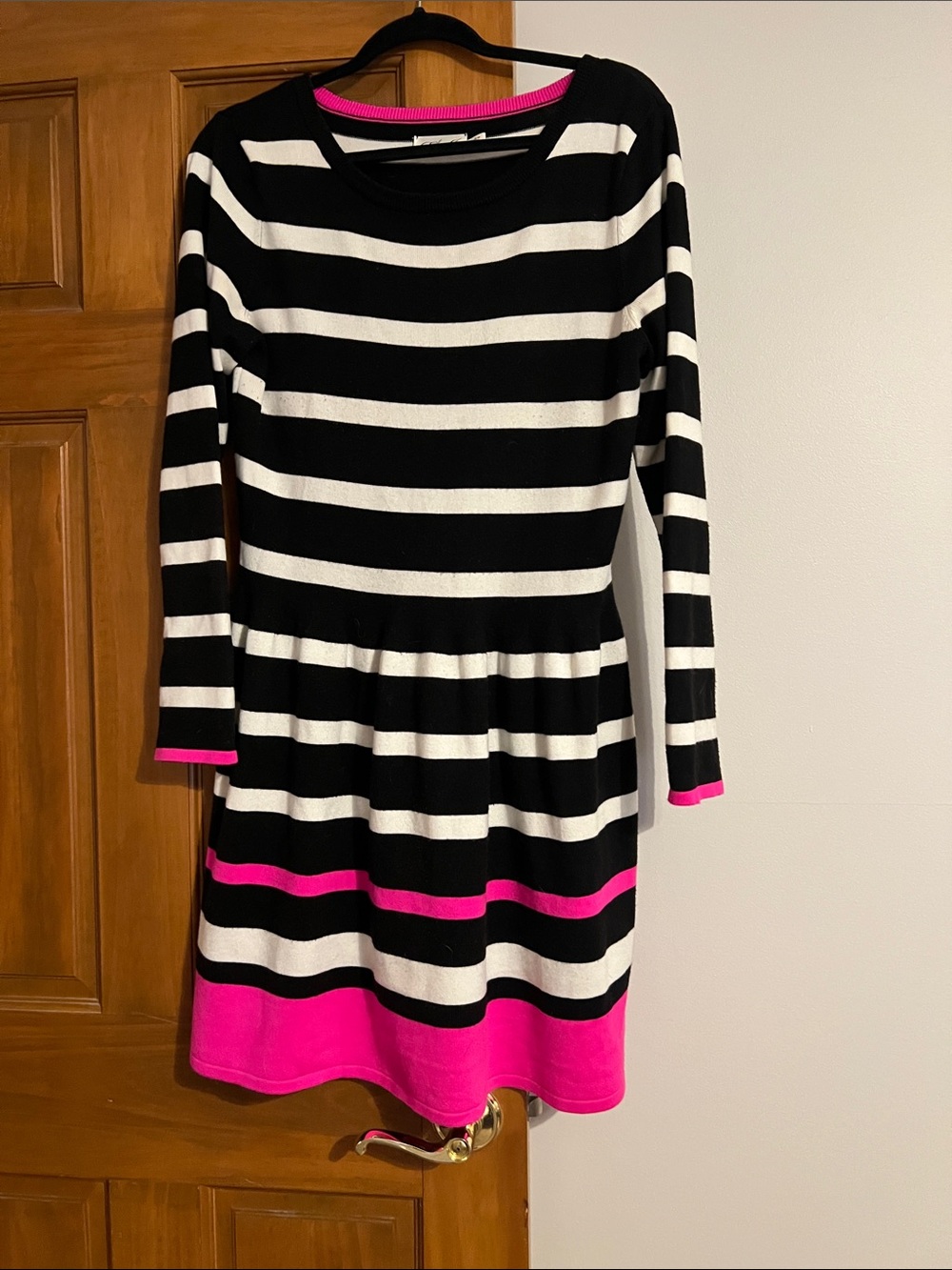 Black & White Stripe Knit Dress with Hot Pink Accent